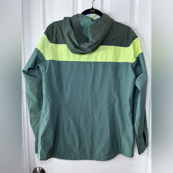 Marmot  Roam Rain Jacket Women’s Large Green Yellow Hooded Full Zip Waterproof - Picture 2 of 11